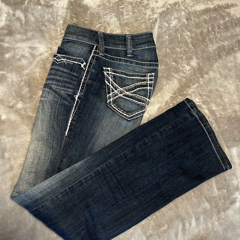 Dark Blue Boot Cut Jeans size 27 R white thread